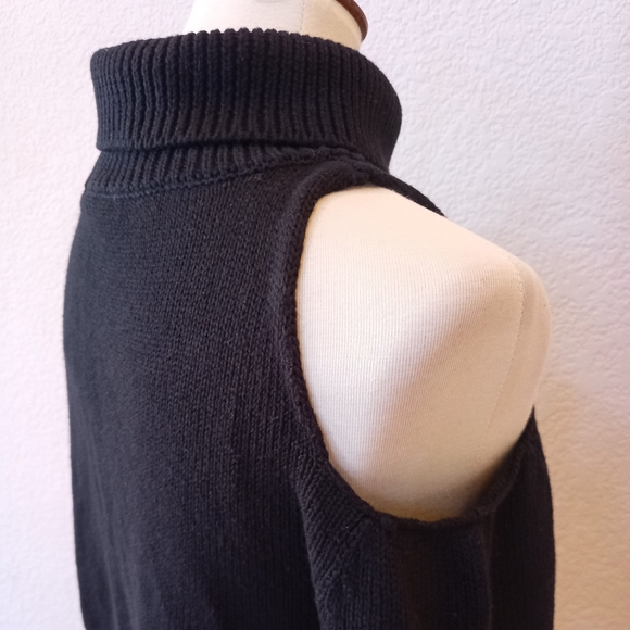 OAK NYC black exposed shoulder wool blend turtleneck sweater - Picture 3 of 10